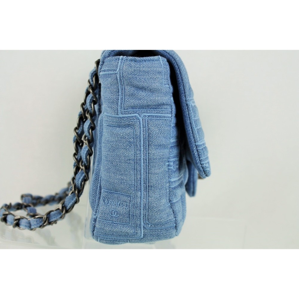 Chanel Chain Shoulder Embroidery Denim Bag Blue - Picture 4 of 8